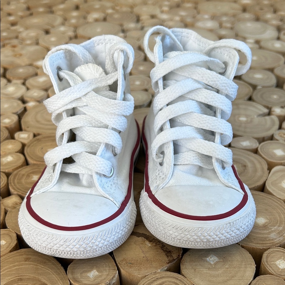 Converse Kids White High-Top Sneakers with Red Stripe